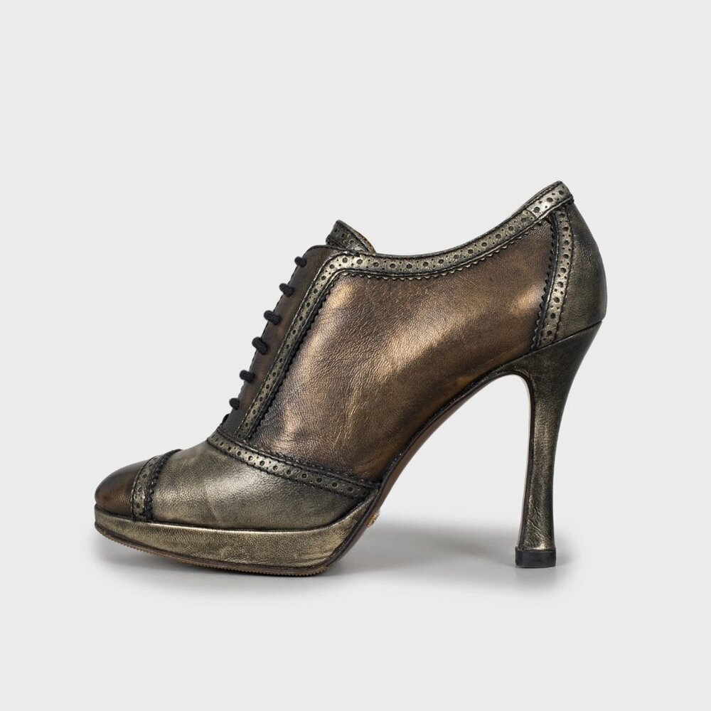 Dolce & Gabbana Antiqued Gold Lace Up Booties, size 37 (fits like 36.5)